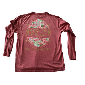 Simply Southern Long Sleeve Deep Pink Long Sleeve Large T-Shirt, Graphic w/Roses